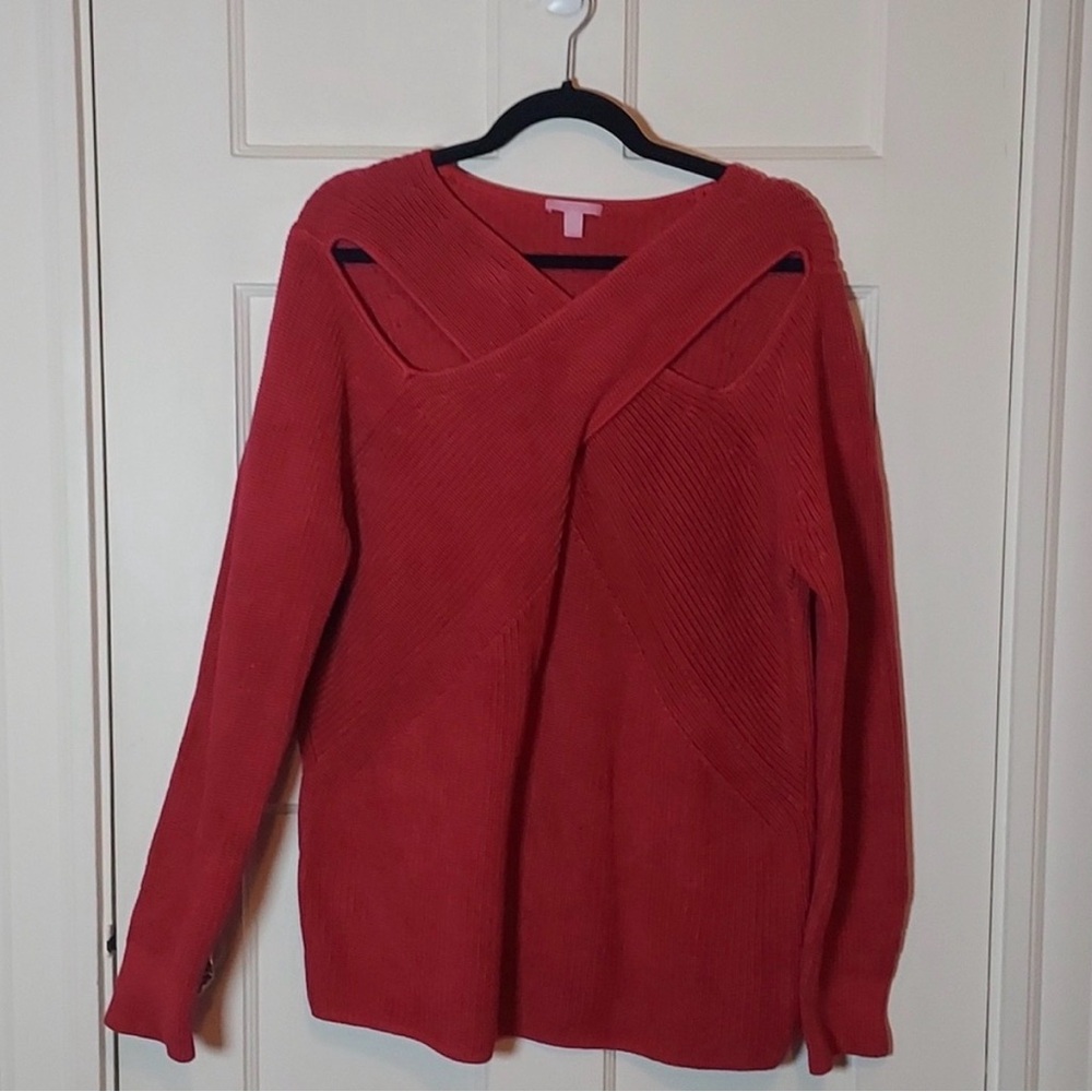 COS 100% Cotton Criss Cross Neckline Sweater In Dark Pink Size Large